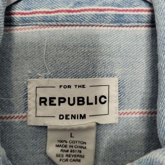 For The Republic soft striped denim jean jacket Preppy Old Money Size Large - Picture 3 of 5